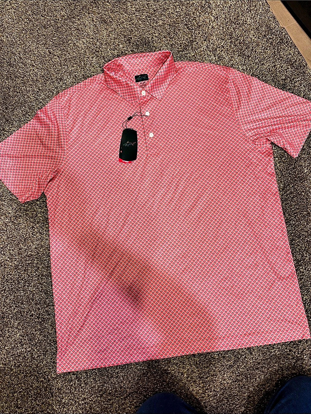 Greg Norman Play Dry Men's Geometric Polo Pink Blue XL NWT